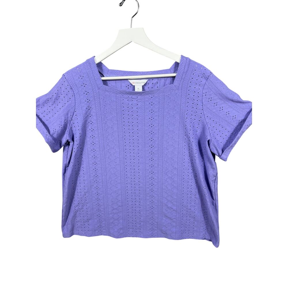 Liz Claiborne Blouse Womens Size Extra Large Purple Short Sleeve Stretch